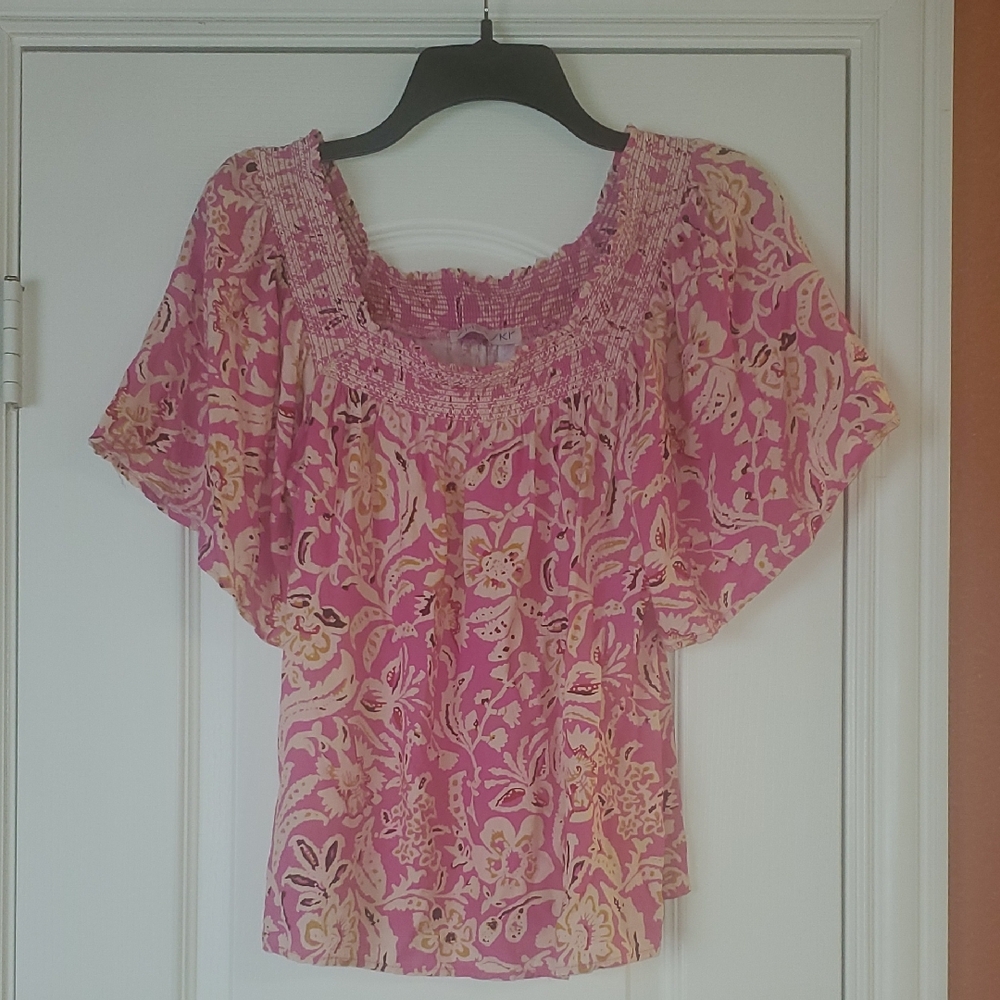 She + Sky Pink Floral Blouse